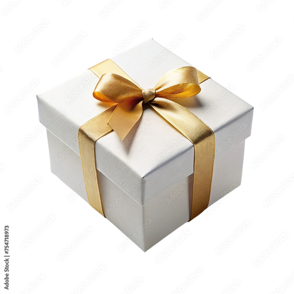 White gift box with gold bow. Isolated on transparent background. White gift box with gold bow. Isolated on transparent background.