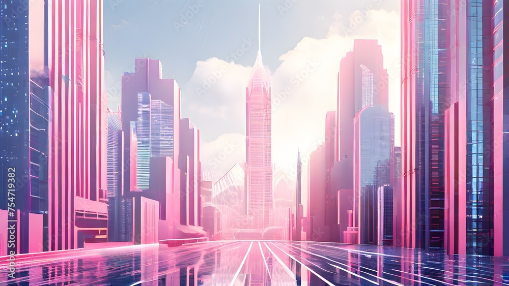 matrix inspired cityscape skyscrapers illustration background