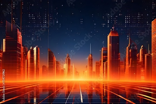 matrix inspired orange cityscape skyscrapers illustration background © Stefan Schurr