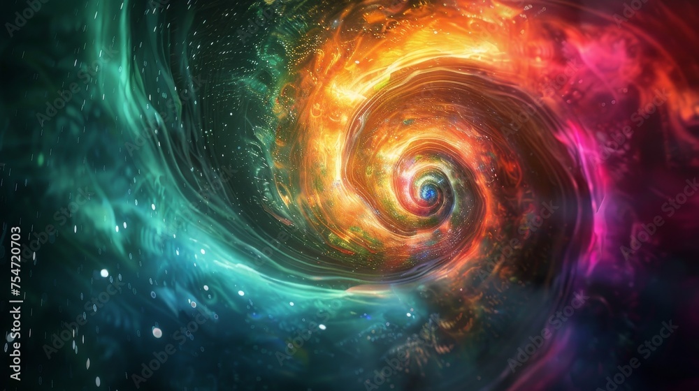 Multicolored cosmic spiral waves, colorful swirl path, abstract futuristic digital background