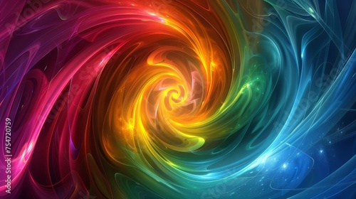 Multicolored cosmic spiral waves, colorful swirl path, abstract futuristic digital background