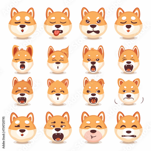 Dogs emoticons. Dog character face showing expressions and emotions  kawaii anime puppy emoji angry sad happy nap cry wink cute pet expression