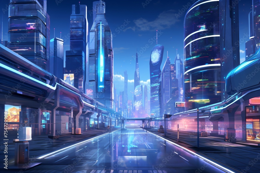 Naklejka premium Cartoon illustration of a futuristic world in metaverse
