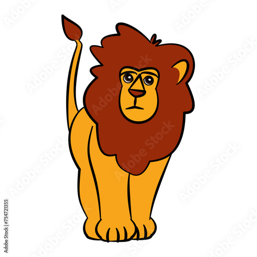Male lion with yellow fur and a red mane and a bushy tail