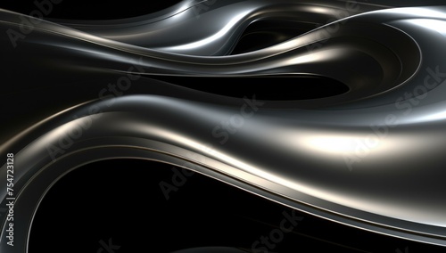 A sleek, abstract background of black and silver with fluid, curved lines . Generative AI.