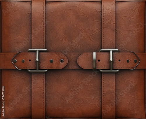 A rugged, saddle brown leather suitcase with iron buckle for the adventurous traveler. Generative AI.