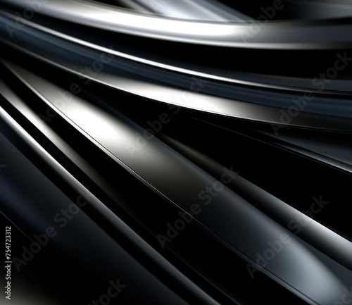 A sleek abstract background with black and silver curved lines. Generative AI.