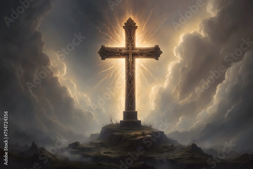 Crucifixion of Jesus Christ with a dramatic background