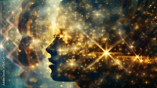 Stellar Mind Concept in Cosmic Space. Profile silhouette of a person's head filled with a star-studded space, conveying a concept of a cosmic mind.