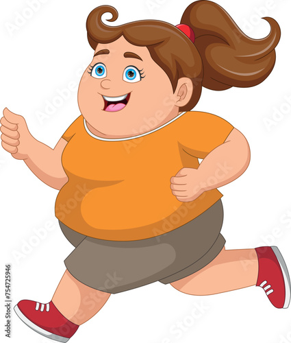 fat woman running cartoon