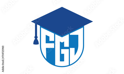 FGJ initial letter academic logo design vector template. school college logo, university logo, graduation cap logo, institute logo, educational logo, library logo, teaching logo, book shop, varsity	 photo