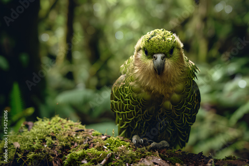 A full body shot of a Kakapo, animal photo