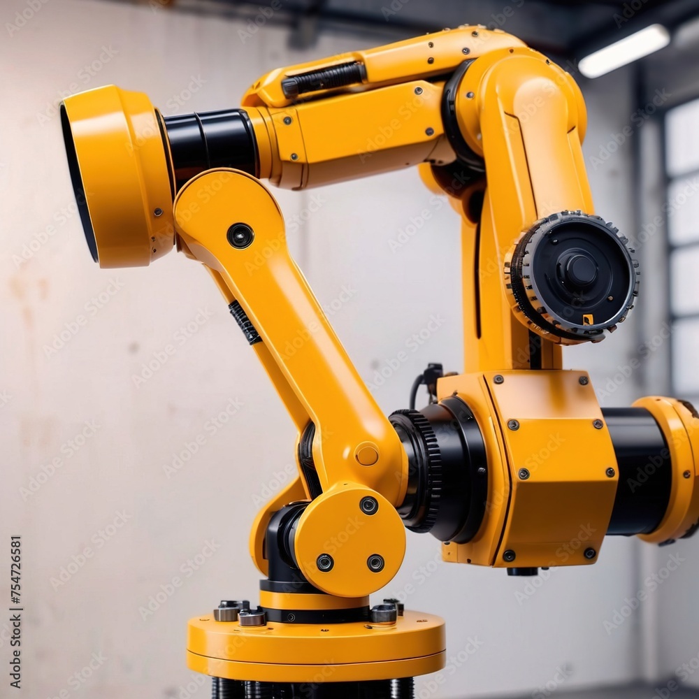 Industrial robotic arm for automated manufacturing in a moden high tech futuristic factory