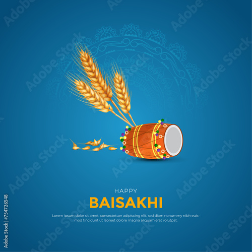 Happy baisakhi design background with baisakhi elements. vector illustration of celebration of Punjabi festival Vaisakhi background photo