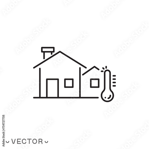 temperature change control in the house, icon, warm or cold air in the room, conditioning home concept, insulation thin line symbol isolated on white background, editable eps 10 vector illustration