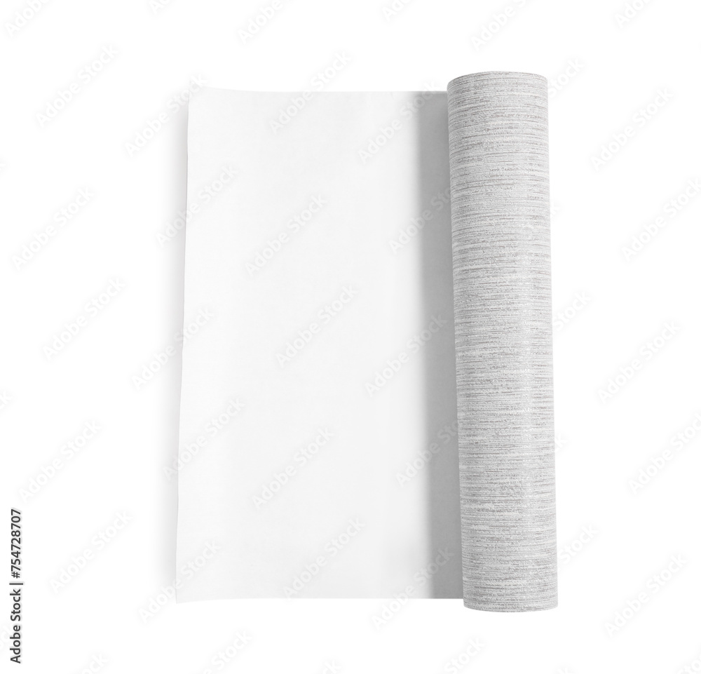 One grey wallpaper roll isolated on white, top view One grey wallpaper roll isolated on white, top view