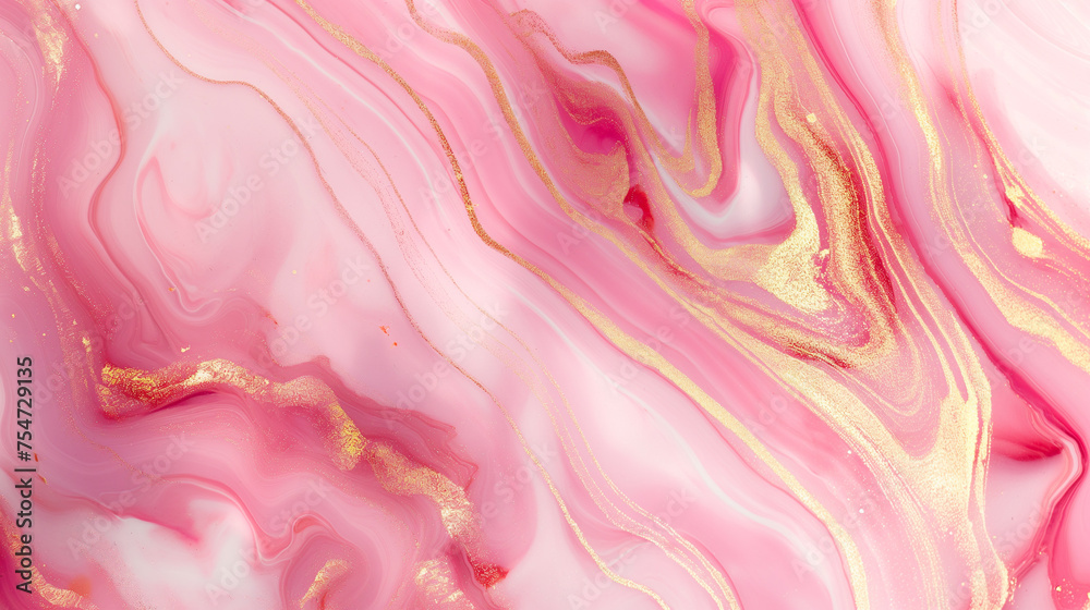 Close up Interior marble with gold ornaments in pink tones. Marble shapes for kitchen and bathroom. Pink stone types. Pink marble floor. Pink marble wall