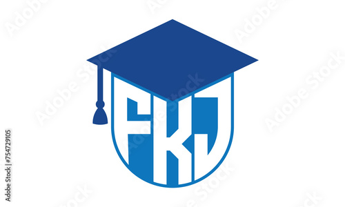 FKJ initial letter academic logo design vector template. school college logo, university logo, graduation cap logo, institute logo, educational logo, library logo, teaching logo, book shop, varsity	 photo