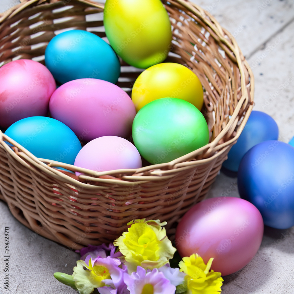 Easter background with colorful eggs. Background in honor of Easter.Background with painted eggs,bright and cartoonish.Bright stylish background,template in honor of Easter