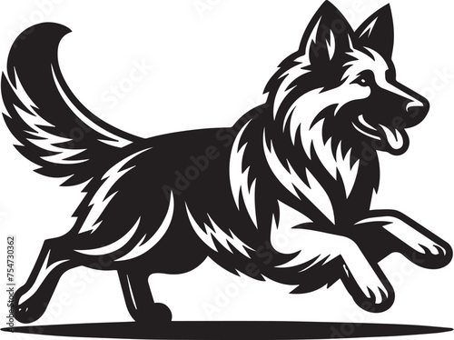 German Shepherd dog vector illustration, running canine pet silhouette, black and white animal mascot logo, athletic sheepdog eps graphic
