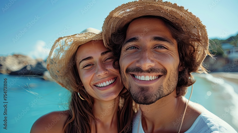 portrait of happy couple having date and fun on vacation people travel happiness concept  