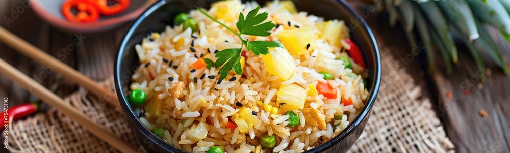 Pineapple fried rice tropical meal background Pineapple fried rice tropical meal background