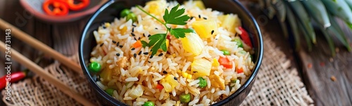 Pineapple fried rice tropical meal background 