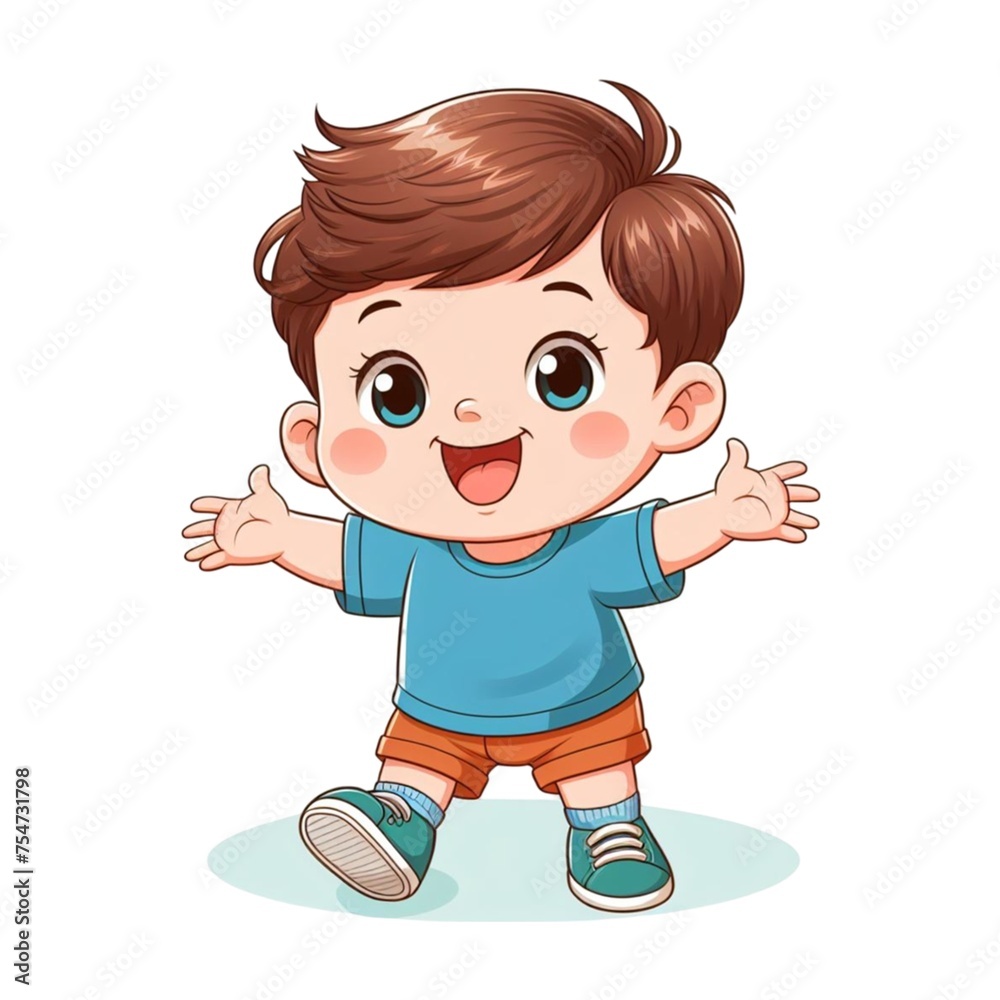 Little Child boy standing open arms and haapy cartoon boy isolated on white Little Child boy standing open arms and haapy cartoon boy isolated on white