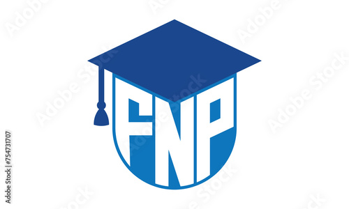 FNP initial letter academic logo design vector template. school college logo, university logo, graduation cap logo, institute logo, educational logo, library logo, teaching logo, book shop, varsity	