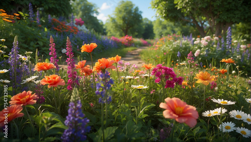 field of flowers in nature beautiful view