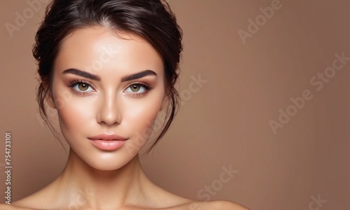 an image of a woman that is showing off her perfect skin. ai generative