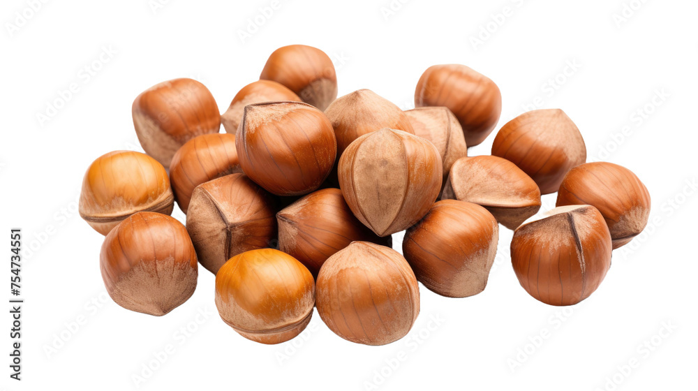 heap hazelnut nuts with leaves isolated on a white background, front view heap hazelnut nuts with leaves isolated on a white background, front view