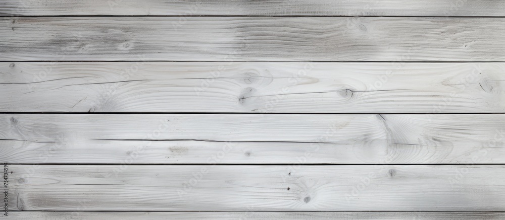 Fototapeta premium A black and white photograph of a weathered wooden wall, showcasing its intricate textures and patterns in grayscale. The wood appears aged, with visible grains and cracks adding character to the