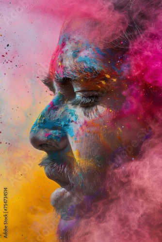 old man at holi festival in india, bharat, Festival of colors, hindu celebrate