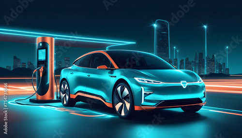 futuristic electric EV car vehicle parked at charging station 6