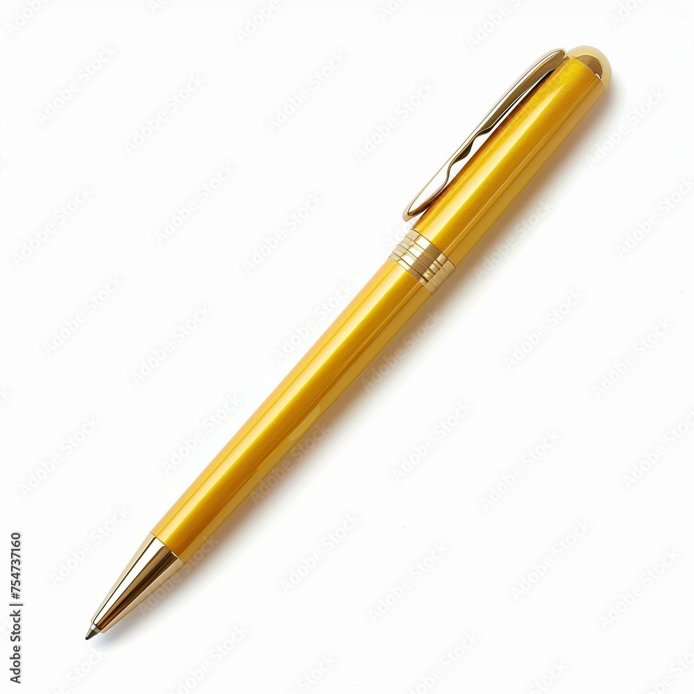 Elegant Yellow Gold Fountain Pen Isolated on White Background Elegant Yellow Gold Fountain Pen Isolated on White Background
