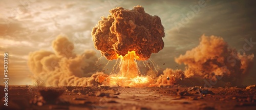 Mushroom cloud associated with a nuclear explosion in 3D photo