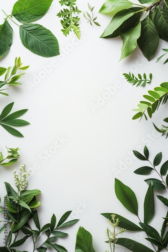 Verschiedene grüne Blätter bilden einen Rahmen  photo