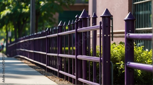 purple metal fence railings on side of park from Generative AI