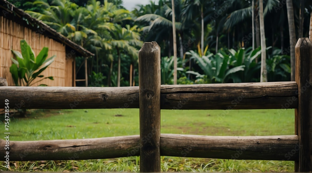 wooden fence on side of a nipa hut from Generative AI