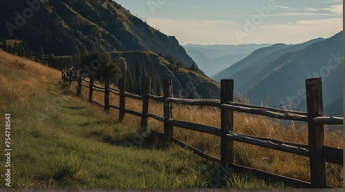 wooden fence on side of a mountain cliff from Generative AI
