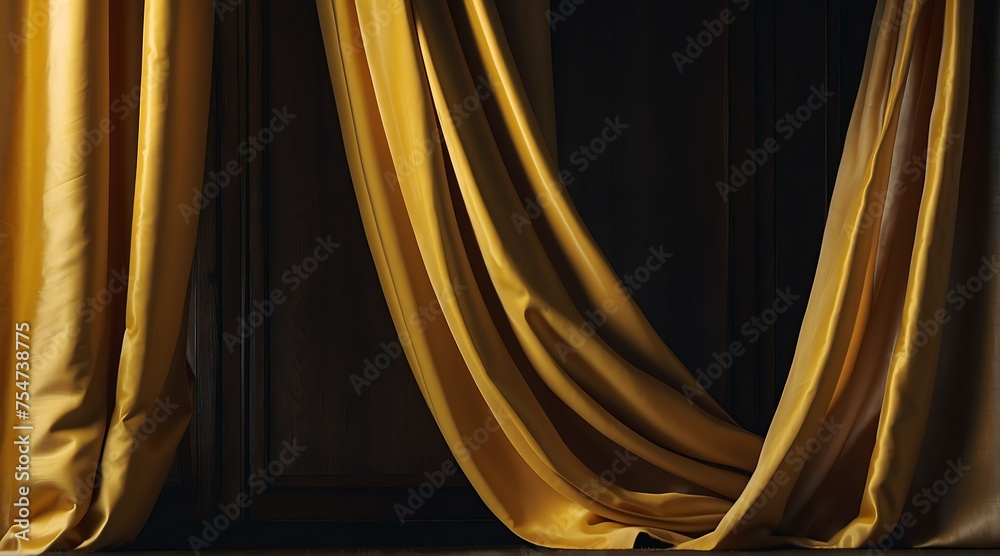 yellow silk curtain drapes background from Generative AI