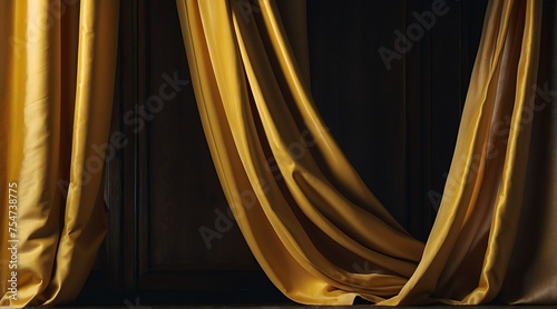 yellow silk curtain drapes background from Generative AI