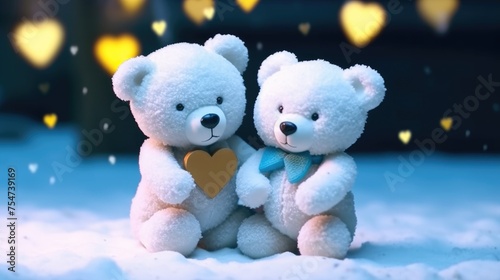 two teddy bears on the snow