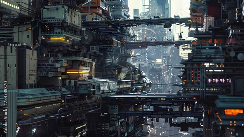 complicated poor futuristic cyberpunk style structure elements, digital concept art illustration painting. generative AI