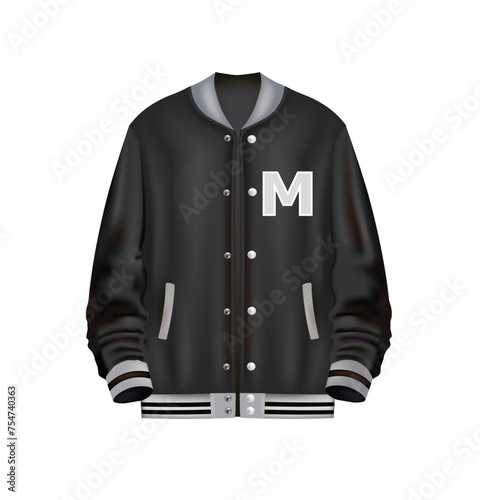Realistic black baseball jacket, vector
