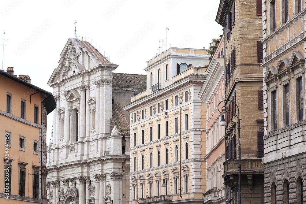 Corso Vittorio Emanuele Street View with Building Facades in Rome, Italy