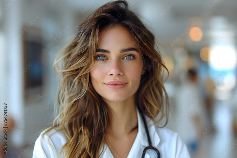 Woman With Stethoscope in Hospital
