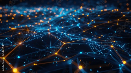 Network Nodes Constellation, a dense field of interconnected nodes and lines, shining like stars against a deep blue backdrop, symbolizing the complexity and connectivity of modern data networks.