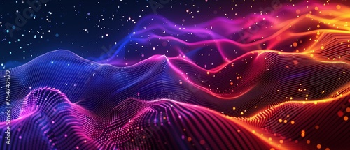 Spectrum Waves  Digital Topography  landscape  with waves of blue  purple  and red light representing a dynamic topographical map  evoking the pulsating energy of a digital environment